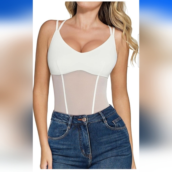 Popilush White Mesh Corset Multi-Wear Shapewear Tummy Control Bodysuit Size M - Picture 1 of 11